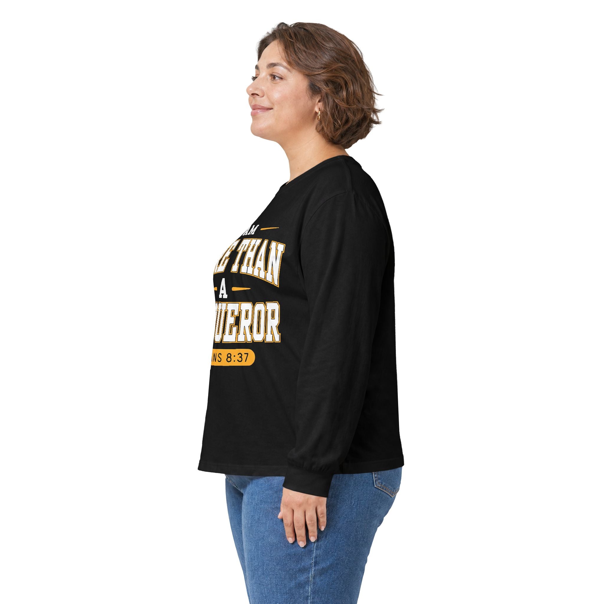 More Than A Conqueror Long Sleeve Tee — Inspirational Christian Graphic Shirt