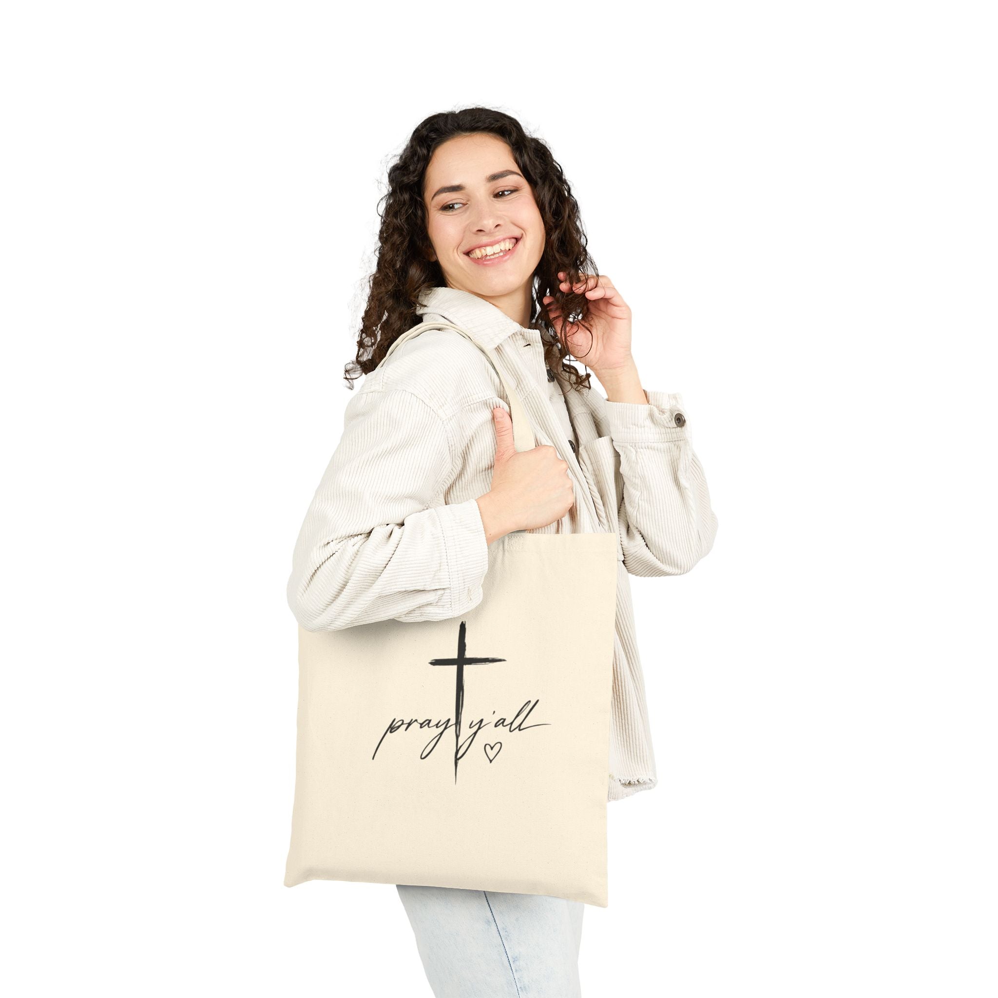 Prayer Cross Tote Bag – “Pray y’all” Cotton Canvas Shopper