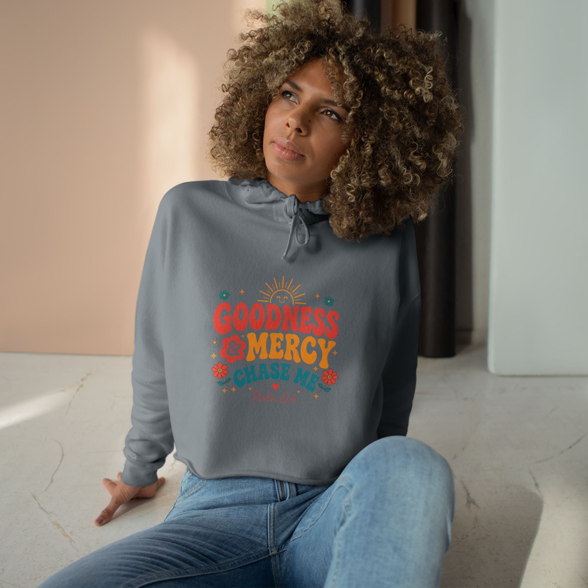 Goodness & Mercy Crop Hoodie — Faith-Inspired Cropped Sweatshirt