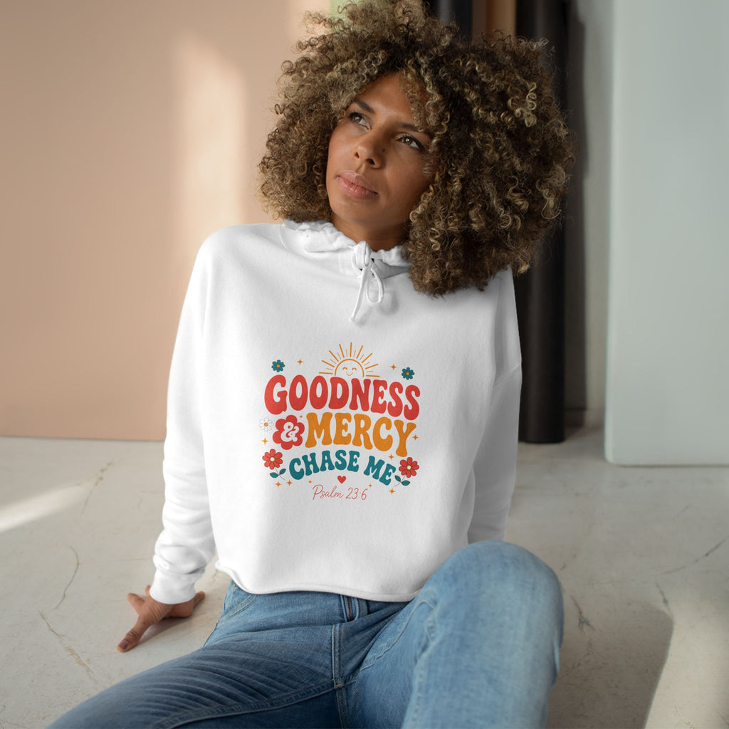 Goodness & Mercy Crop Hoodie — Faith-Inspired Cropped Sweatshirt