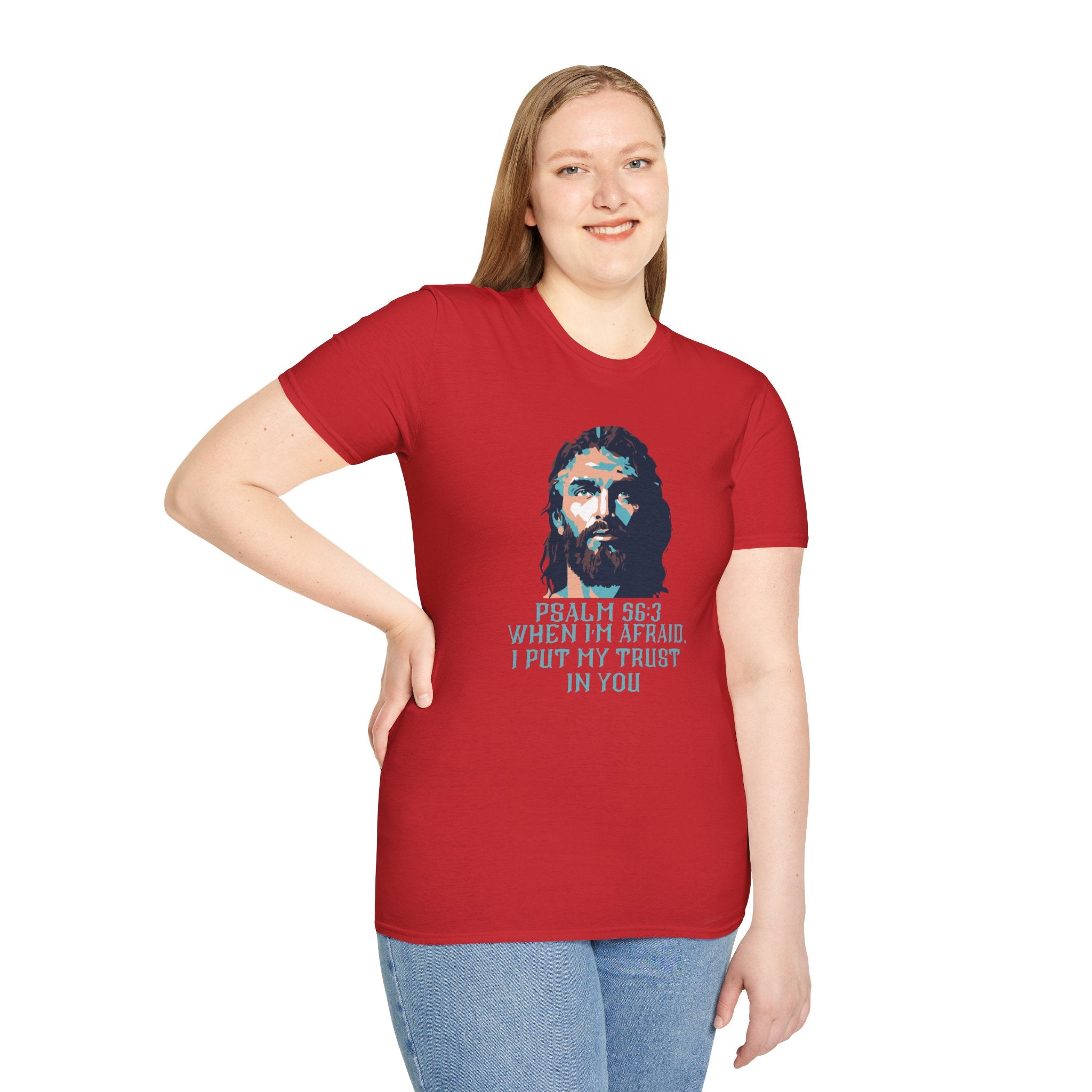 Christian T-Shirt — Jesus Portrait with Psalm 56:3 'When I'm Afraid I Put My Trust in You'