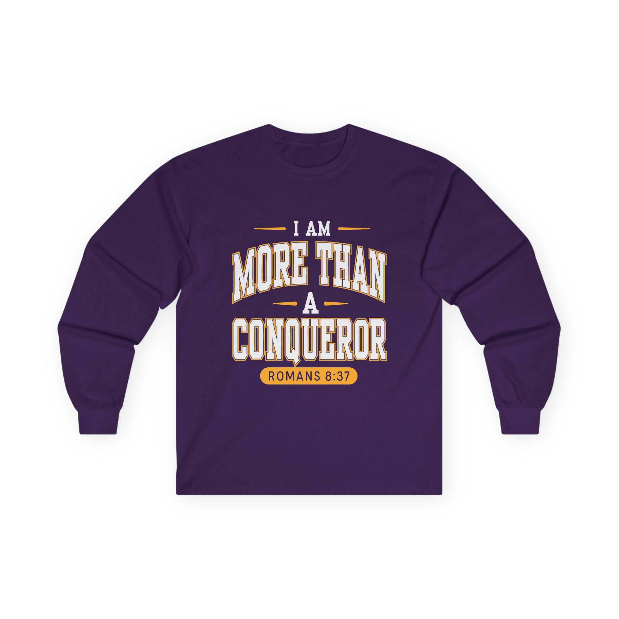 More Than A Conqueror Long Sleeve Tee — Inspirational Christian Graphic Shirt