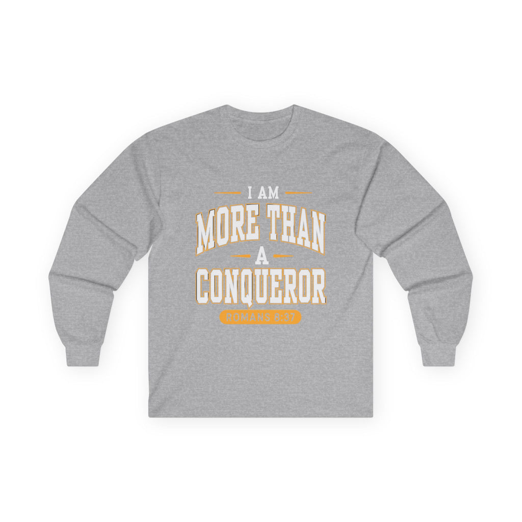 More Than A Conqueror Long Sleeve Tee — Inspirational Christian Graphic Shirt