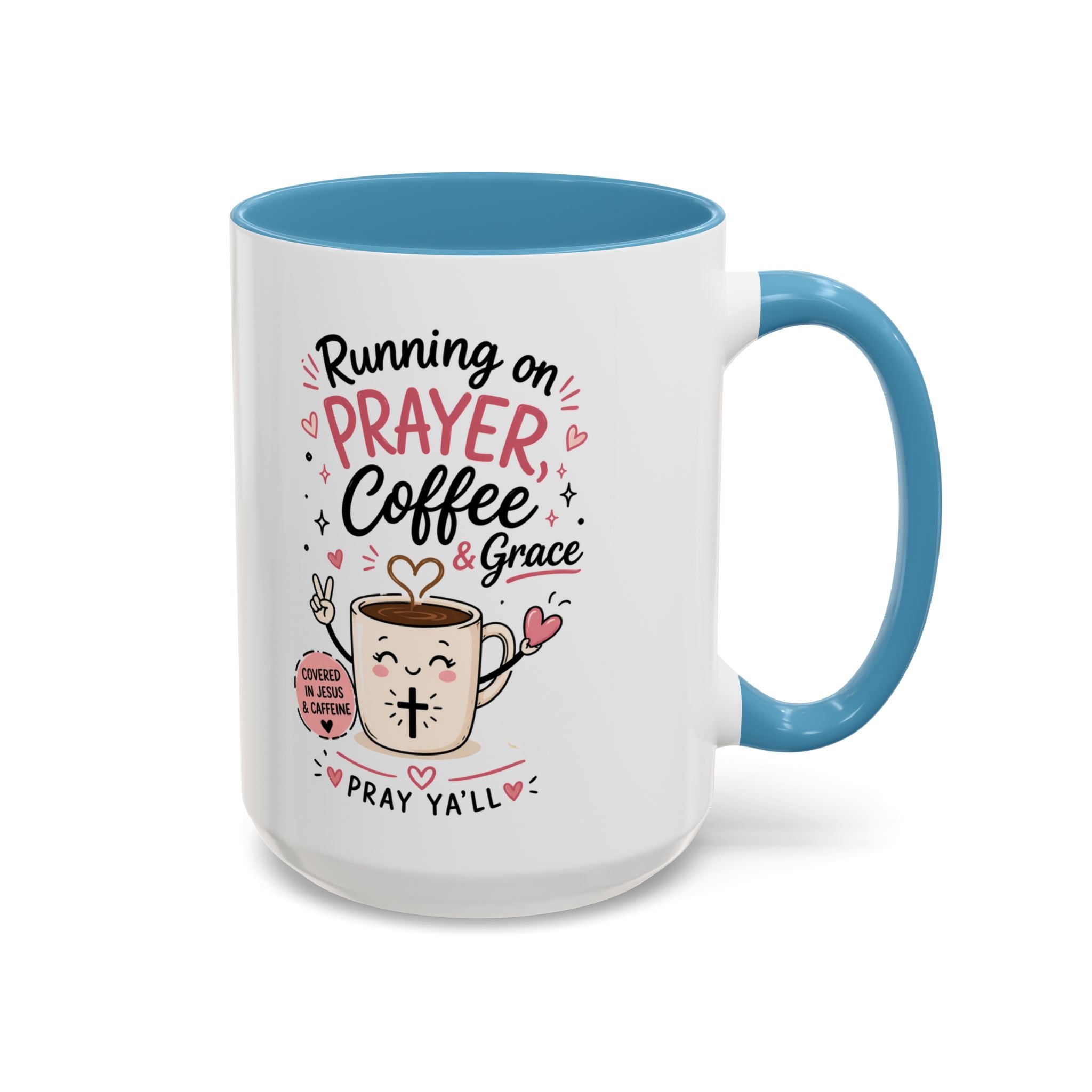 Running on Prayer, Coffee & Grace Mug — Christian Inspirational Coffee Cup (11/15oz)