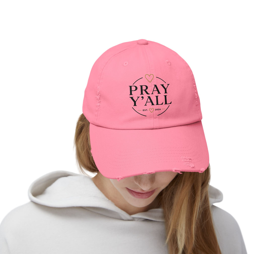Pray Y'all Distressed Baseball Cap — Vintage Faith Hat for Women & Men