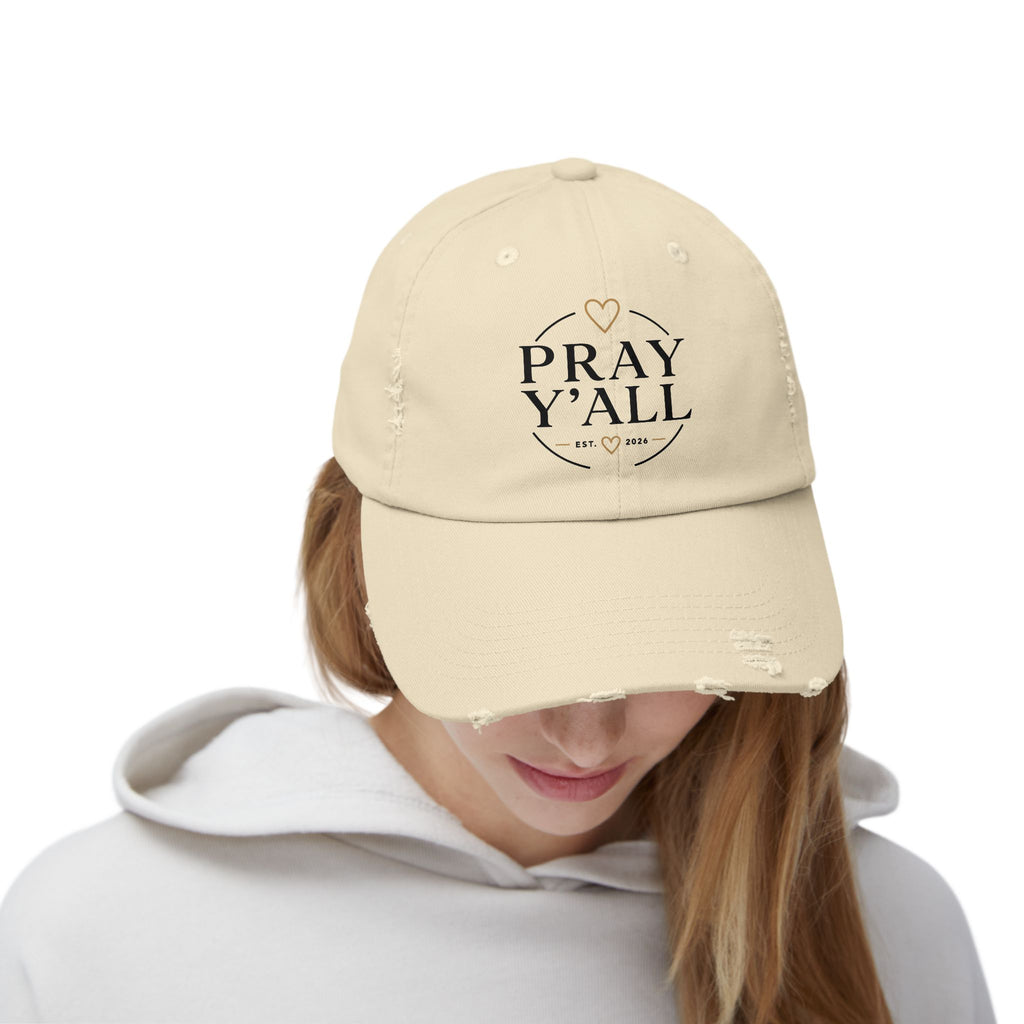 Pray Y'all Distressed Baseball Cap — Vintage Faith Hat for Women & Men