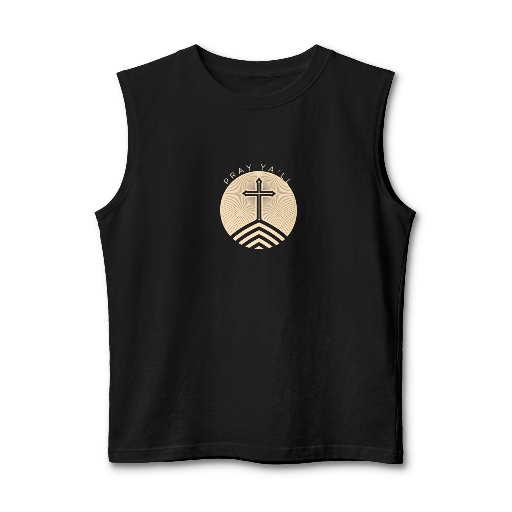 Christian Cross Muscle Tank — Pray Ya'll Retro Faith Graphic