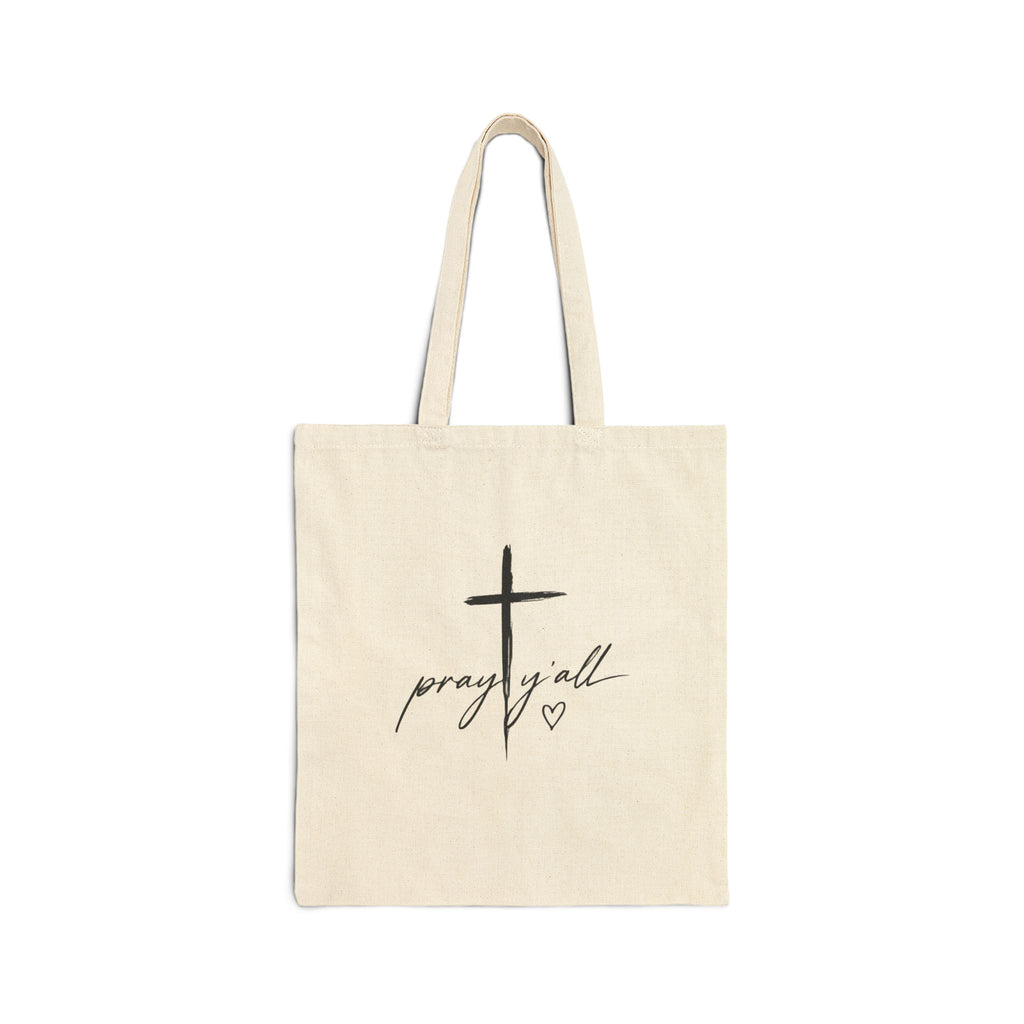 Prayer Cross Tote Bag – “Pray y’all” Cotton Canvas Shopper