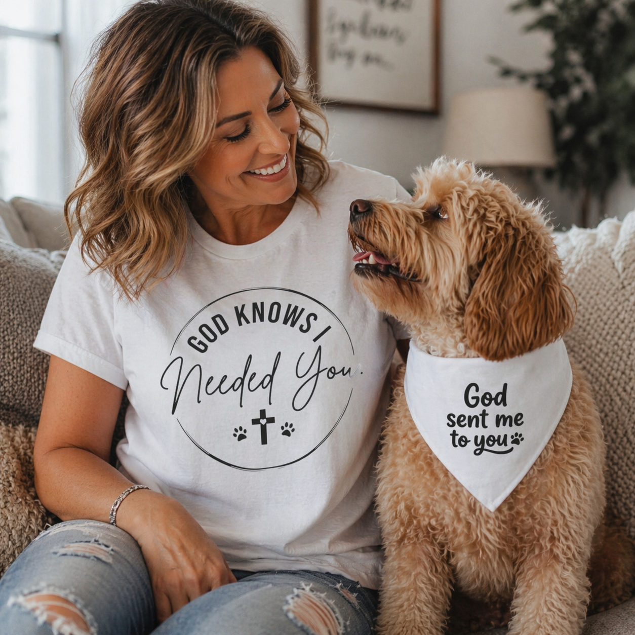 Faith T-Shirt — God Knows I Needed You Shirt, Matching Dog Owner Tee, Faith Based Pet Lover Shirt, Christian Dog Mom Gift, Faith & Fur Collection