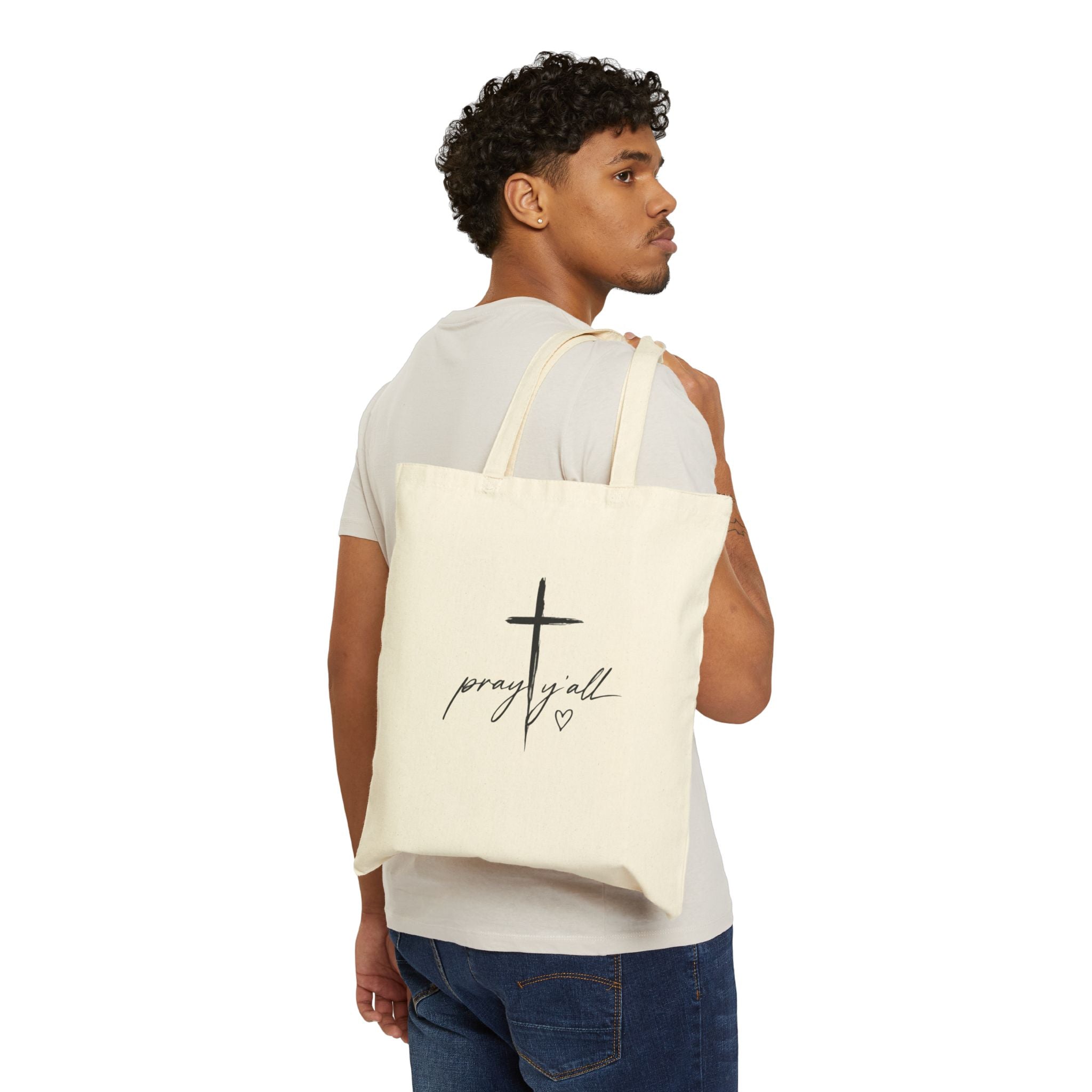 Prayer Cross Tote Bag – “Pray y’all” Cotton Canvas Shopper