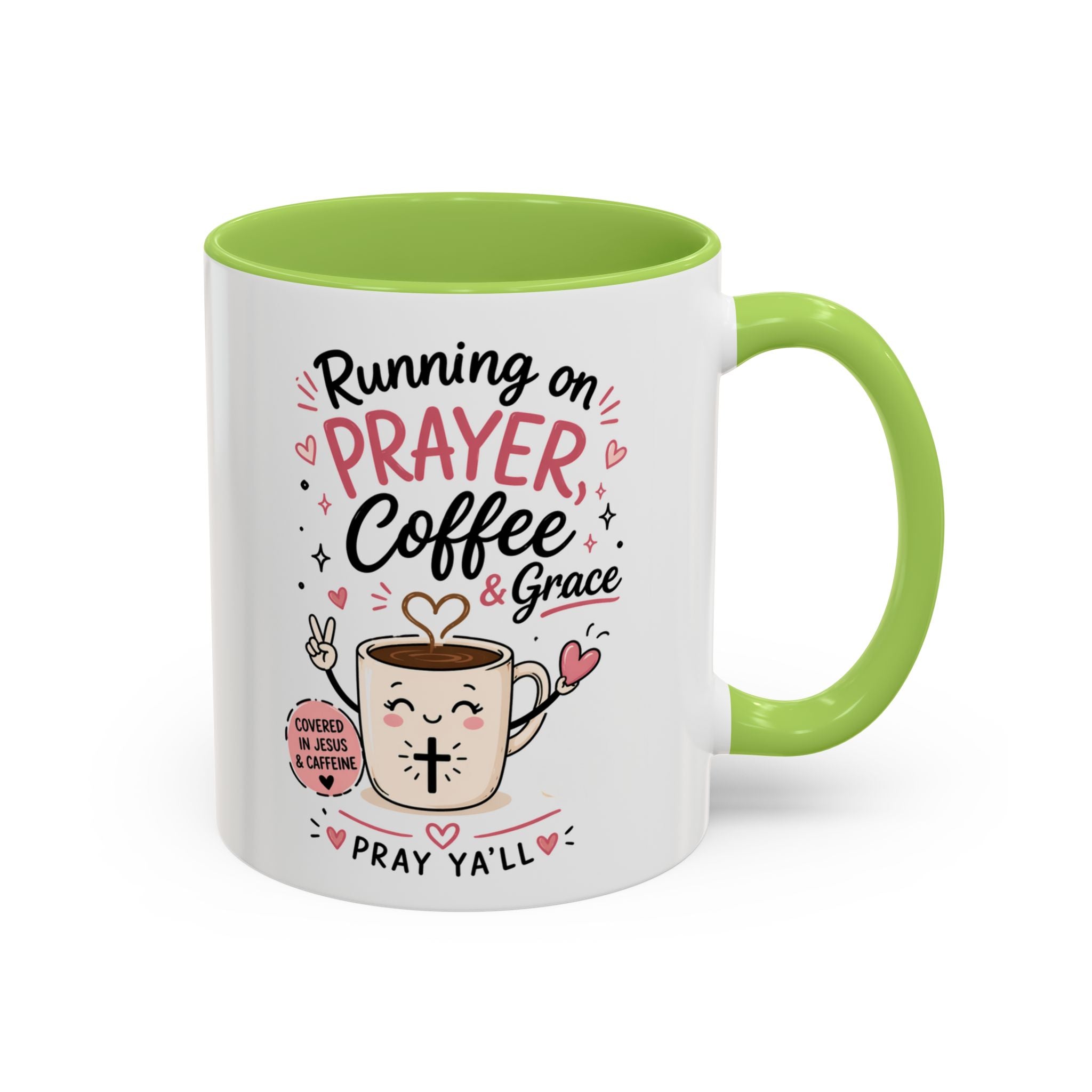 Running on Prayer, Coffee & Grace Mug — Christian Inspirational Coffee Cup (11/15oz)