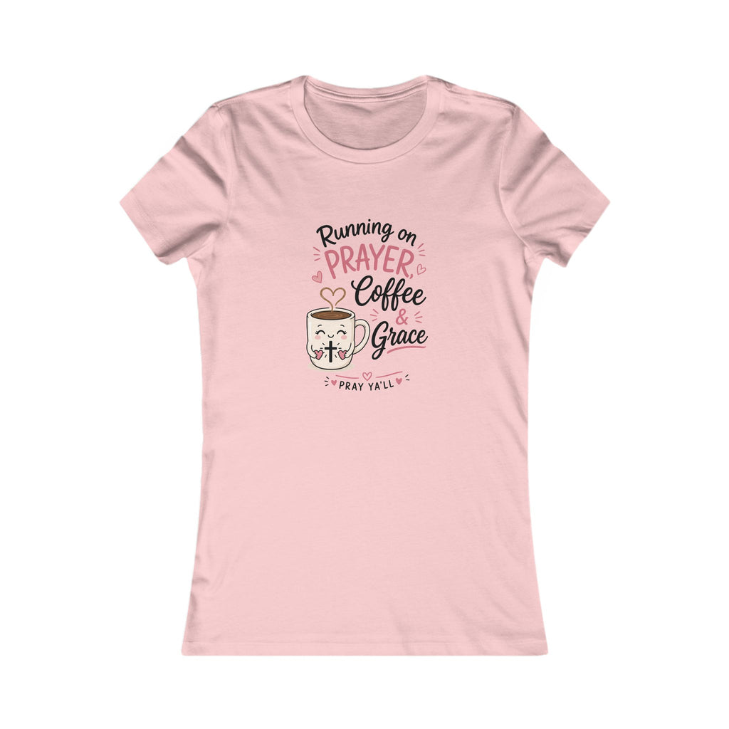 Running on Prayer, Coffee & Grace – Christian Coffee Lover T‑Shirt