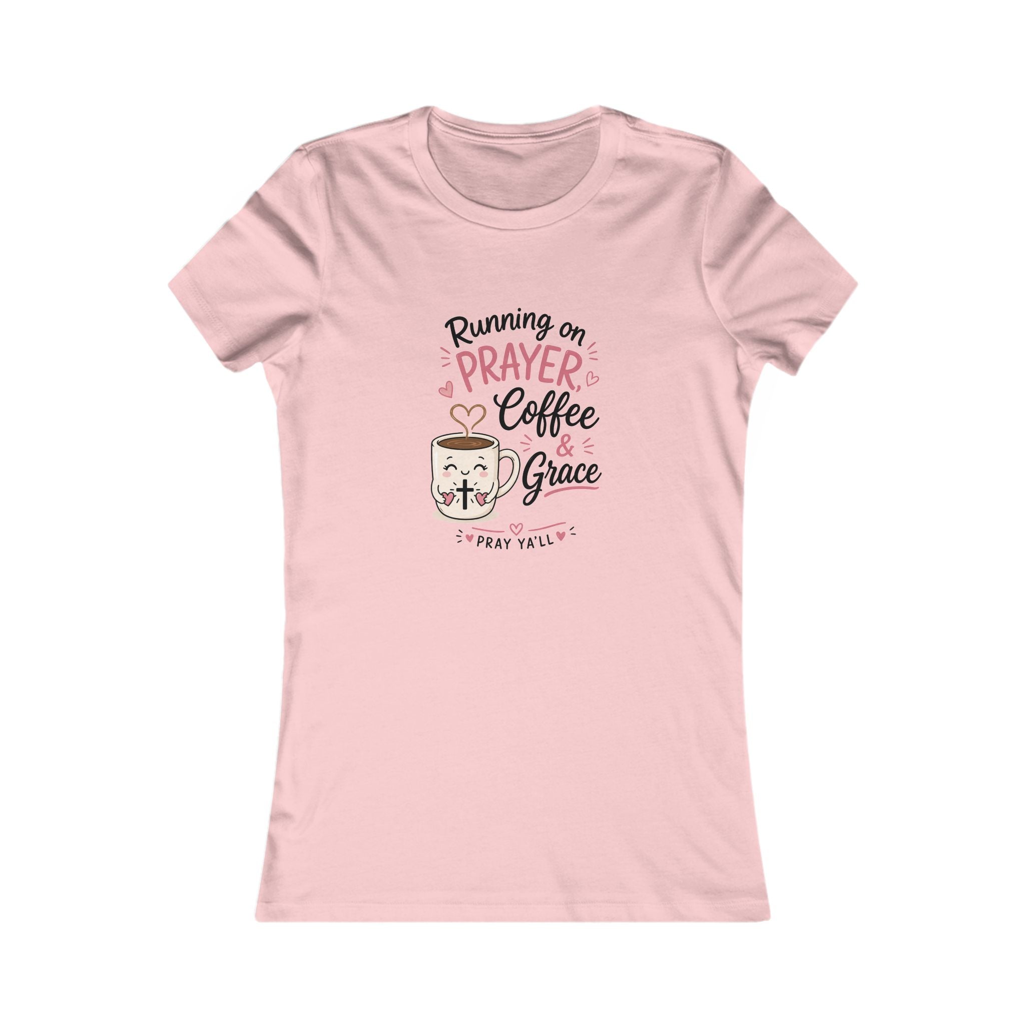 Running on Prayer, Coffee & Grace – Christian Coffee Lover T‑Shirt