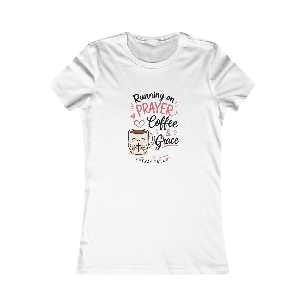 Running on Prayer, Coffee & Grace – Christian Coffee Lover T‑Shirt