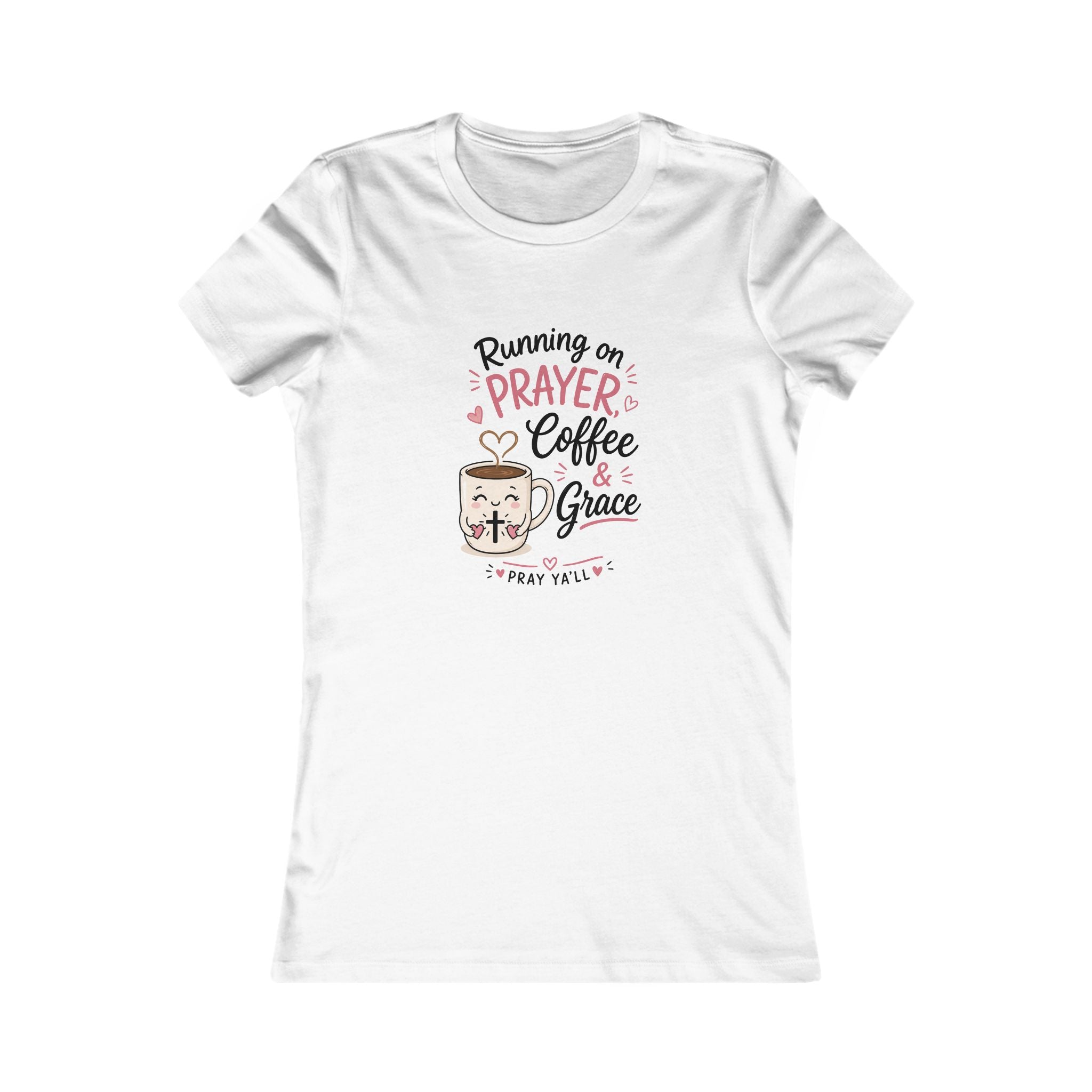 Running on Prayer, Coffee & Grace – Christian Coffee Lover T‑Shirt