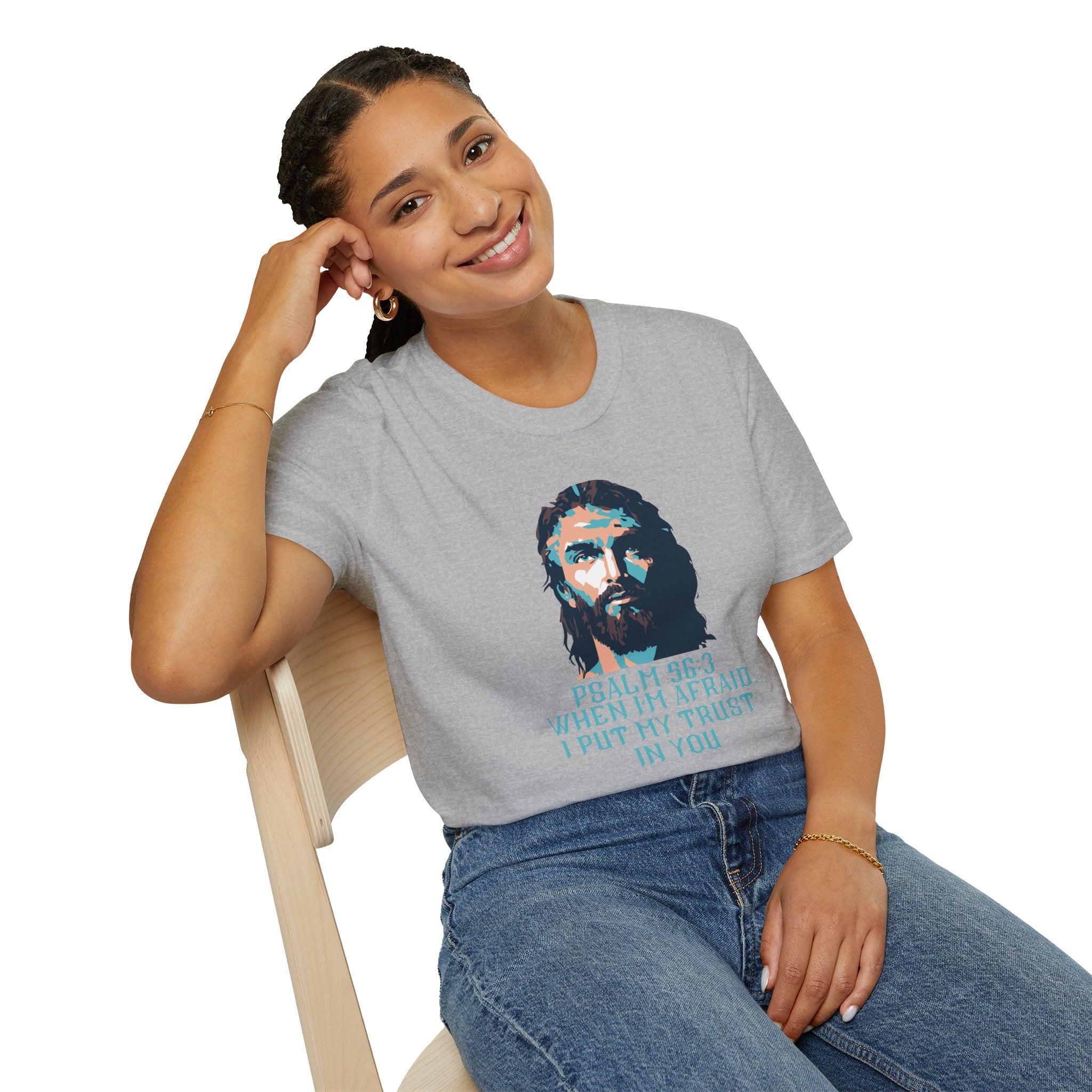Christian T-Shirt — Jesus Portrait with Psalm 56:3 'When I'm Afraid I Put My Trust in You'