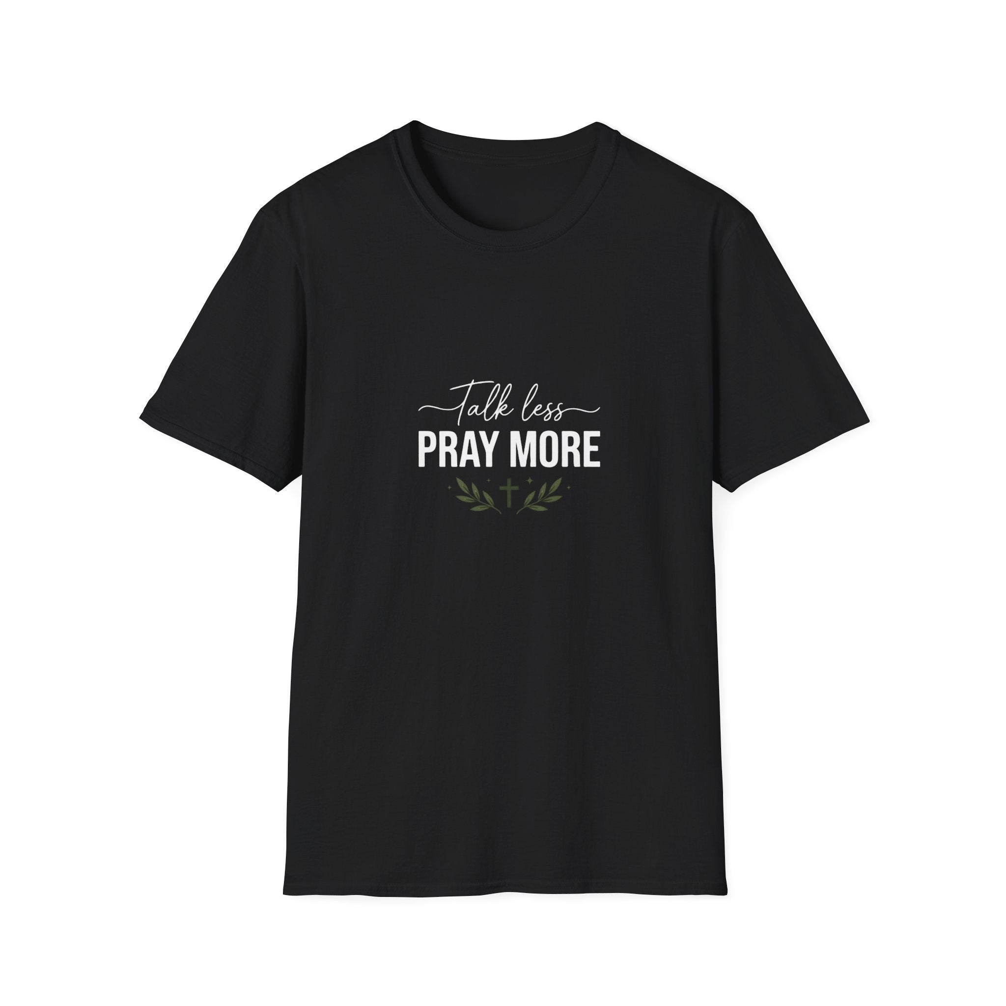 Black t-shirt with a graphic design on a white background