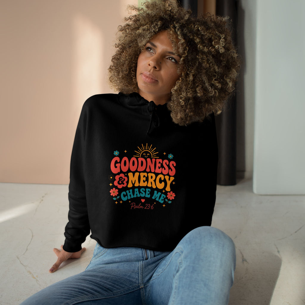 Goodness & Mercy Crop Hoodie — Faith-Inspired Cropped Sweatshirt