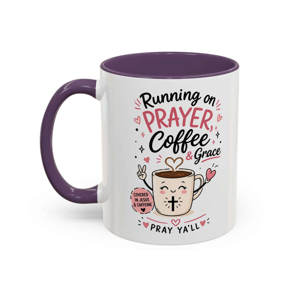 Running on Prayer, Coffee & Grace Mug — Christian Inspirational Coffee Cup (11/15oz)