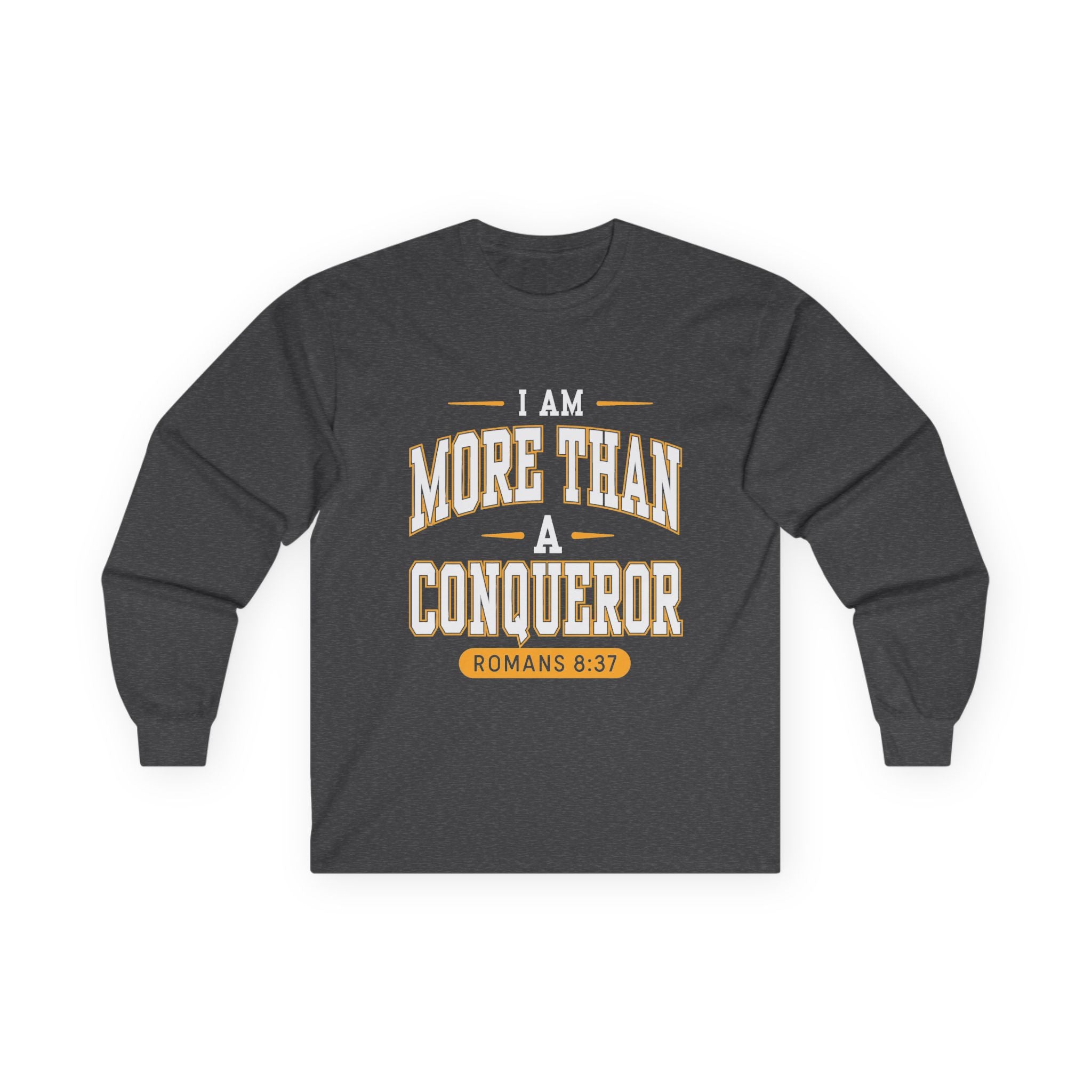 More Than A Conqueror Long Sleeve Tee — Inspirational Christian Graphic Shirt