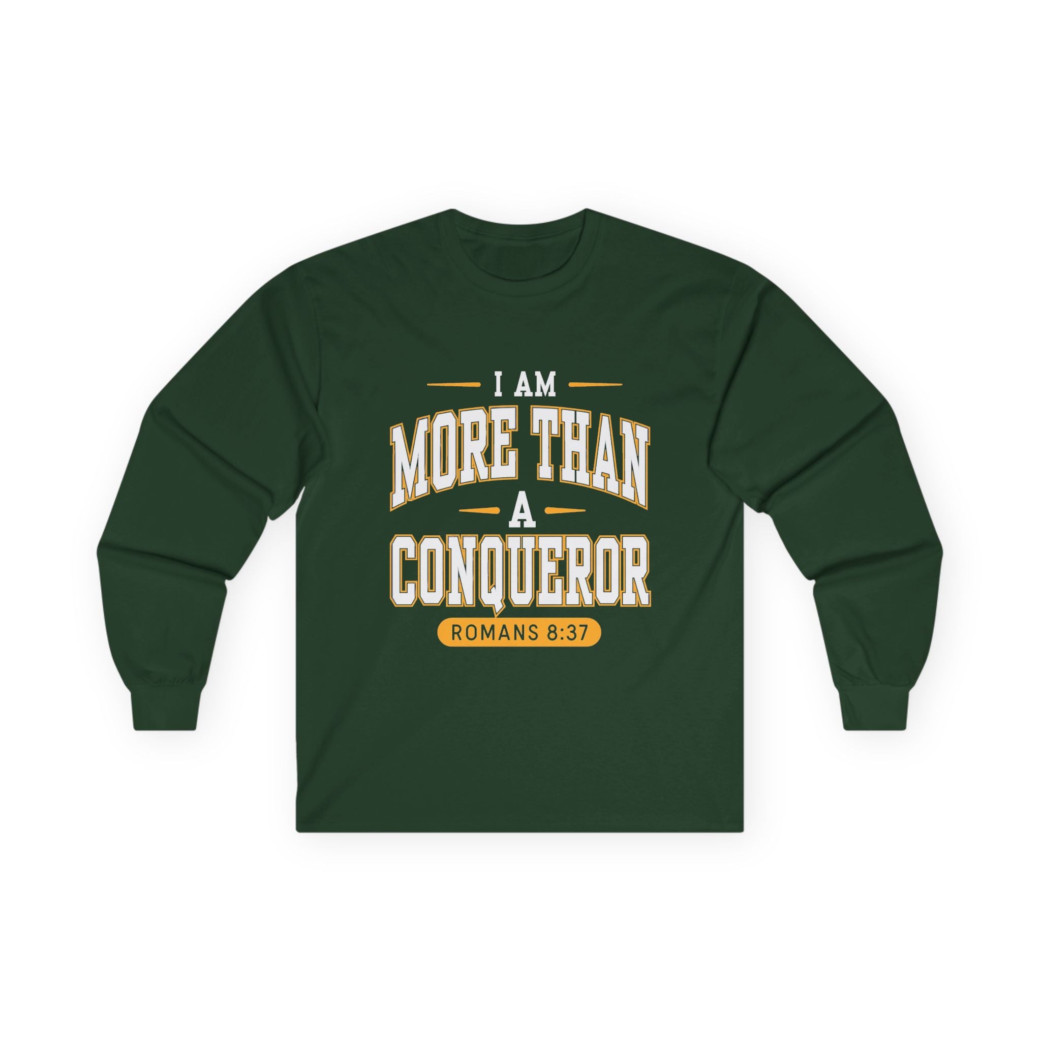 More Than A Conqueror Long Sleeve Tee — Inspirational Christian Graphic Shirt