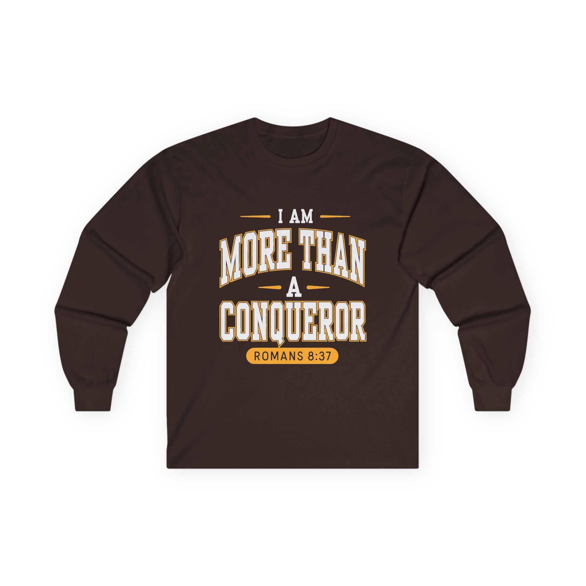 More Than A Conqueror Long Sleeve Tee — Inspirational Christian Graphic Shirt