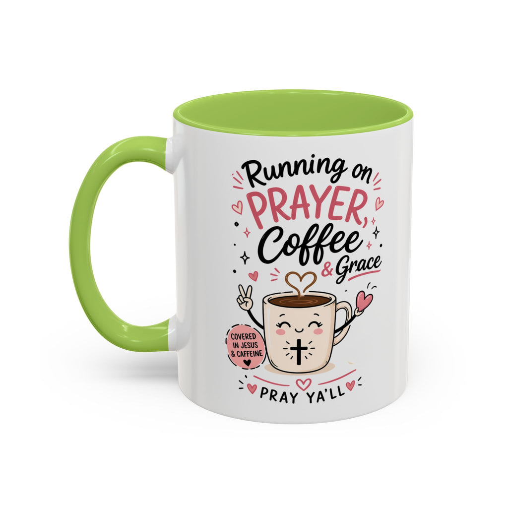 Running on Prayer, Coffee & Grace Mug — Christian Inspirational Coffee Cup (11/15oz)