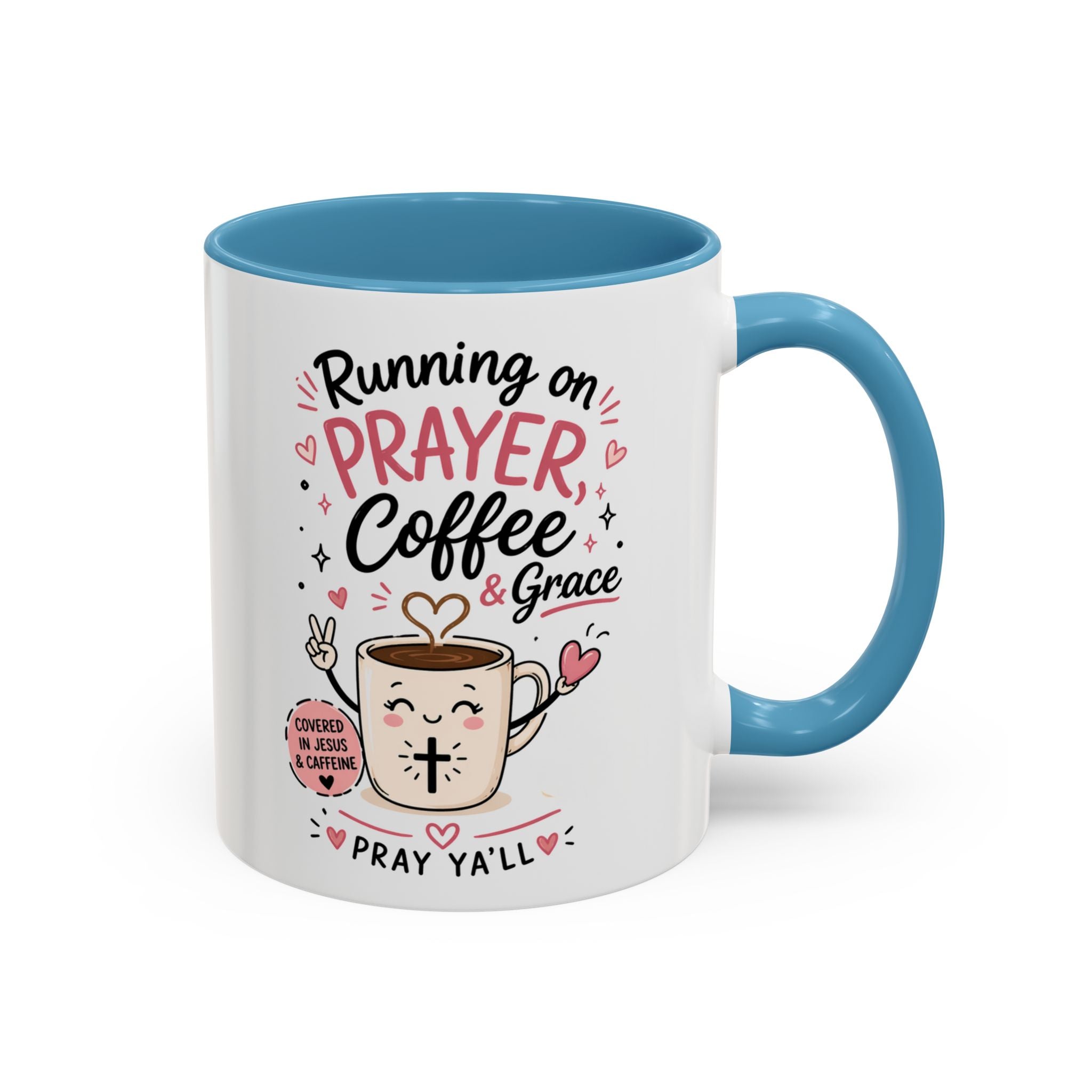 Running on Prayer, Coffee & Grace Mug — Christian Inspirational Coffee Cup (11/15oz)