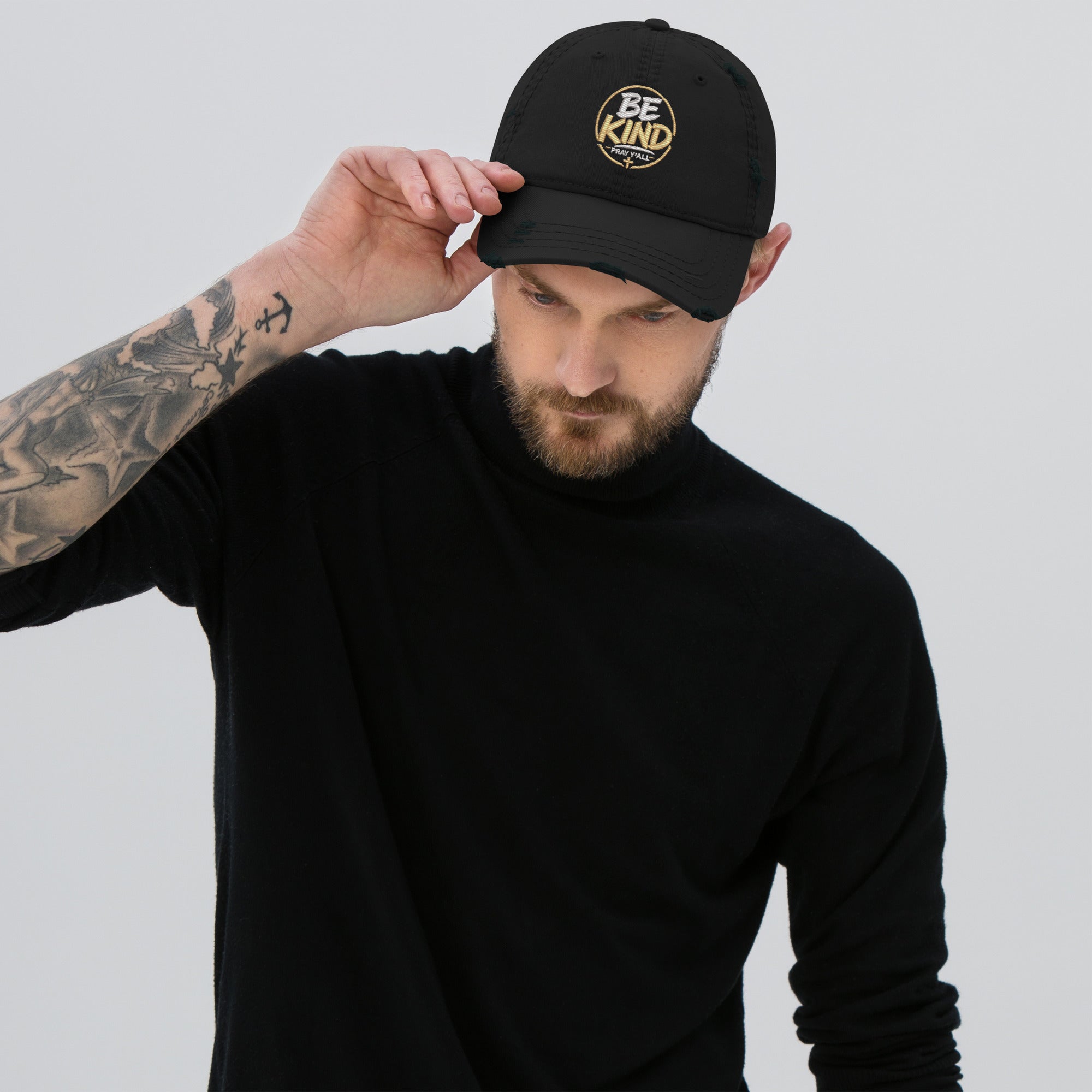 Be Kind Pray Well Distressed Dad Hat, Embroidered Christian Hat
