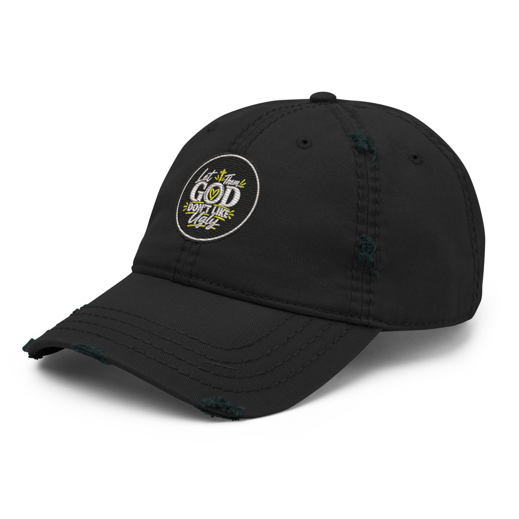Let Them God Don’t Like Ugly Distressed Dad Hat, Embroidered Christian Hat