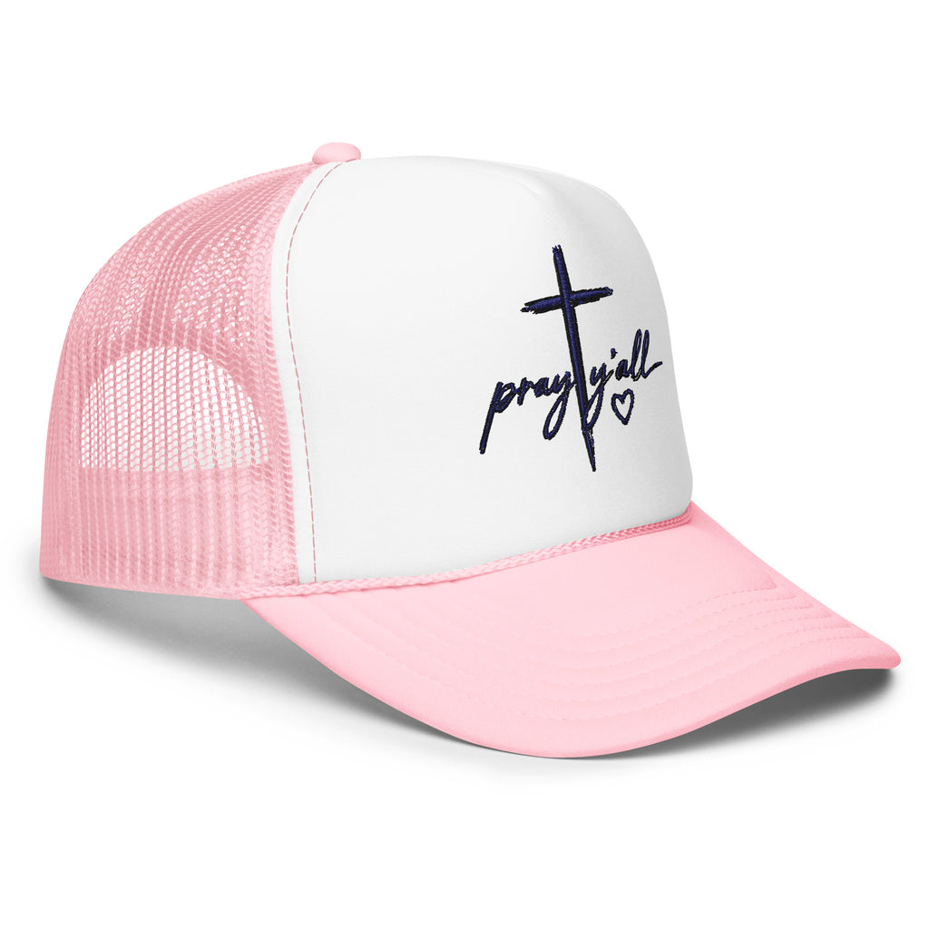 Pray Y’all Trucker Hat with Cross Embroidery, Christian Hat