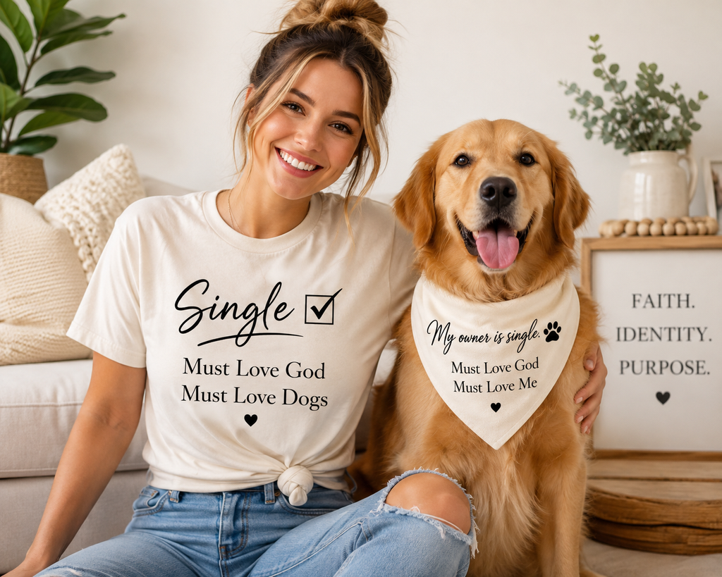 Clip-on Pet Bandana — "Must Love God, Must Love Me"🐾 Let your best friend help you find your perfect match!