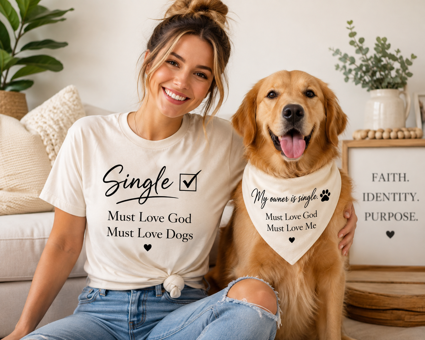 Clip-on Pet Bandana — "Must Love God, Must Love Me"🐾 Let your best friend help you find your perfect match!