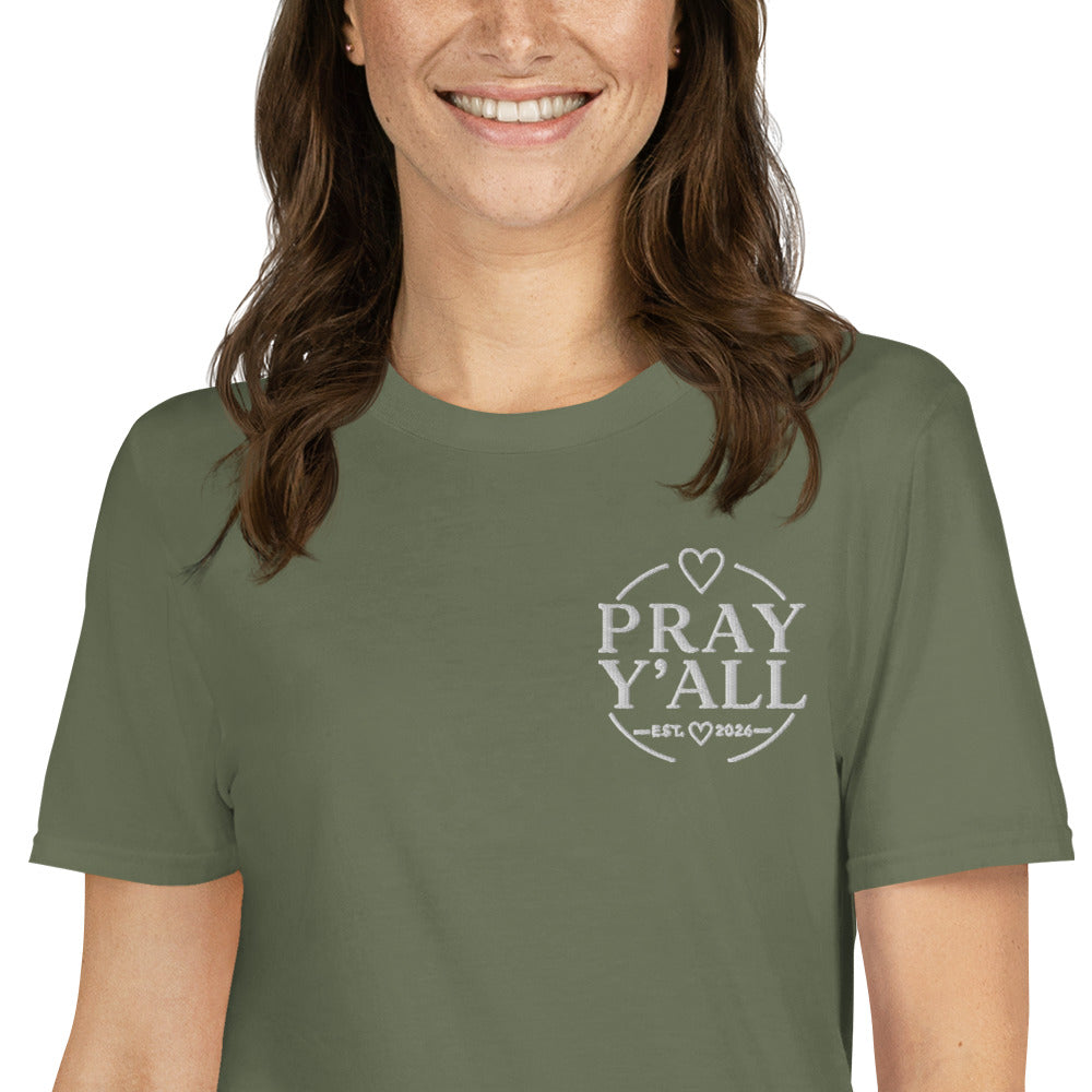 Pray Y’all Embroidered Shirt, Left Chest Logo Tee, Christian T-Shirt, Faith Apparel, Southern Style Tee, Matching Dog Bandana
