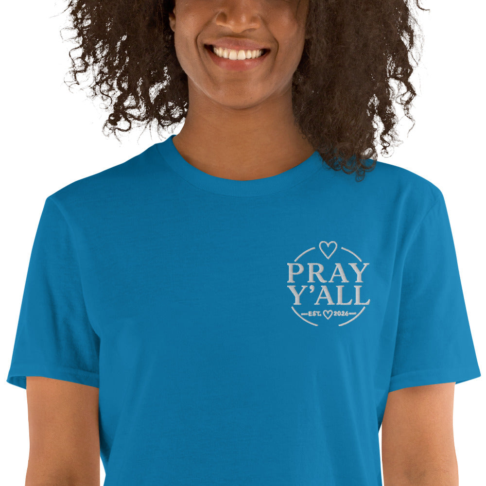 Pray Y’all Embroidered Shirt, Left Chest Logo Tee, Christian T-Shirt, Faith Apparel, Southern Style Tee, Matching Dog Bandana